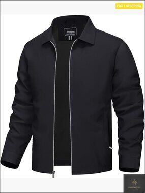 Lightweight Windbreaker Full Zip Jacket Casual Coat Laydown Collar Adjustable